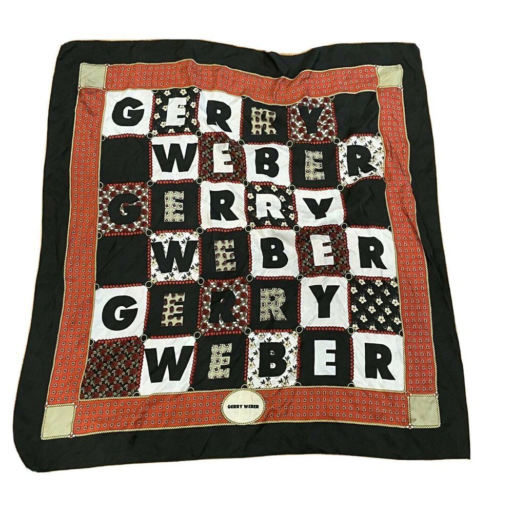 VTG GERRY WEBER Patchwork Quilted Logo Silk Scarf 34x35 Floral Square READ